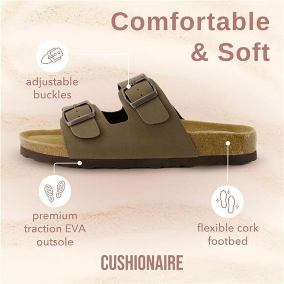 Cushionaire Cork Footbed Sandals Women Slip On Arch Support Double Buckle - Picture 4 of 7